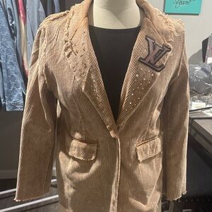 Stylish Tan Corduroy Blazer with Embellishments